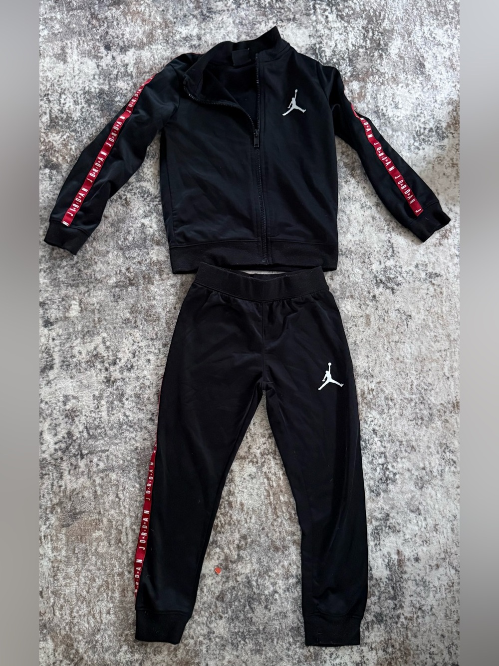 Jordan Kids Black Sweatpants & Jacket Set with Red Stripe